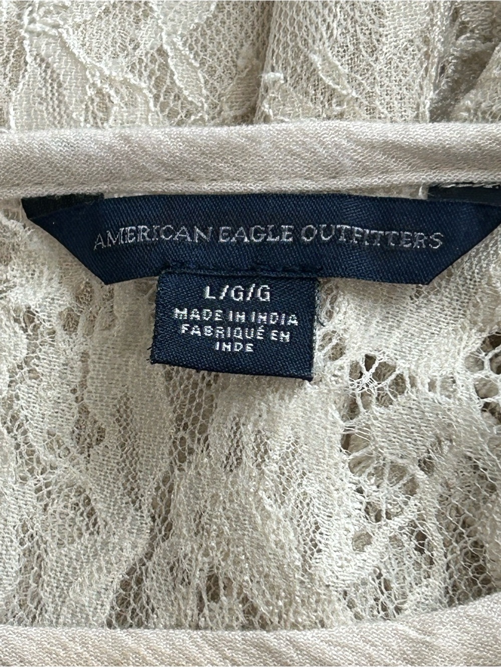 American Eagle Lace Boho Peasant Top Sheer Bell Sleeve Festival L Hippie Country - Picture 8 of 9